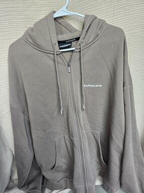 Alphalete Mens Zip Hoodie Jacket in Taupe Size Xl